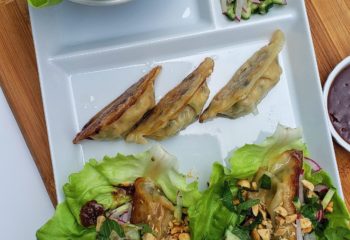 Hungry Planet pork gyoza lettuce wraps with sauce