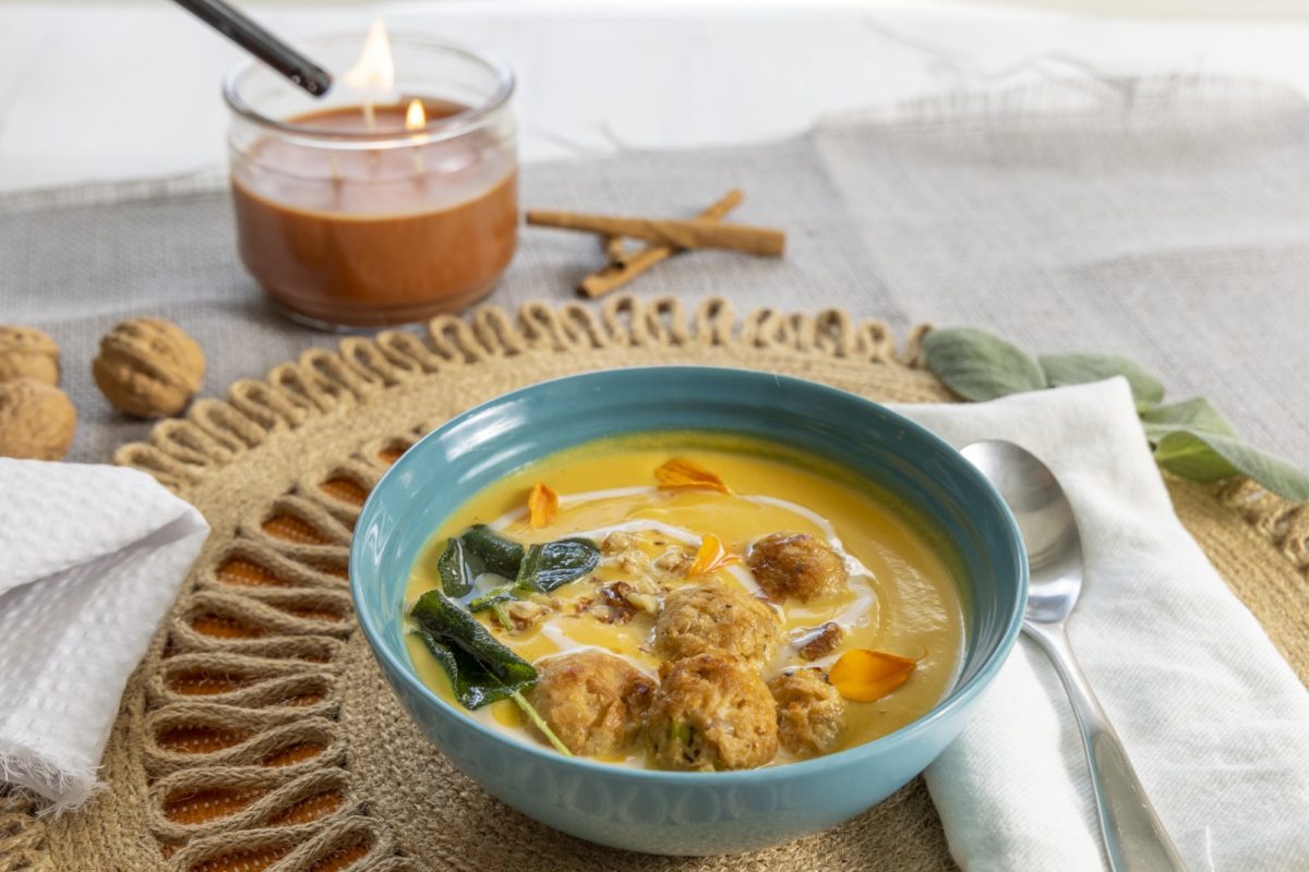 Butternut Squash Soup with Chicken Meatballs