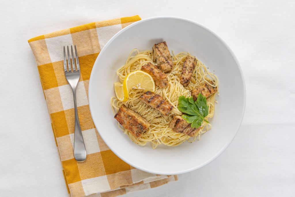 Chicken Scampi with Angel Hair Pasta - Hungry Planet | Plant-Based Meat
